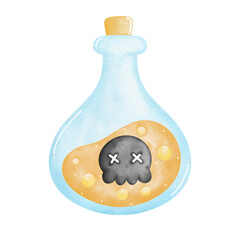 Poison Bottle Halloween Watercolor, Decorative element for Halloween, Spooky bottle 