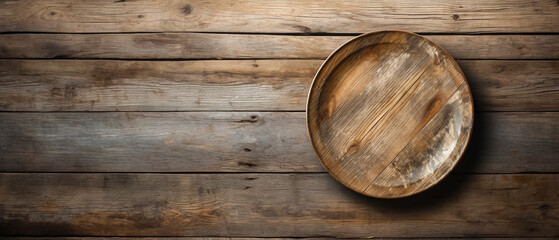 empty plate on wood table background concept image for product commercial ad Generative AI	
