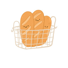 Long breads in a shopping cart Bakery so cute Png elements for decorating presentation , print card etc.