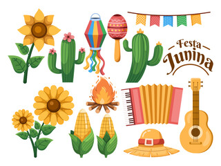 a vector illustration set of Brazilian Festa Junina element decorations with various elements and colorful.
Festa Junina clip art decoration element.
Perfect for project related festa junina.