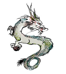 龍の手描き線画イラスト　色付き