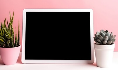 black Smart Tablet empty blank screen  Product or Graphics Display Mockup Design Template background