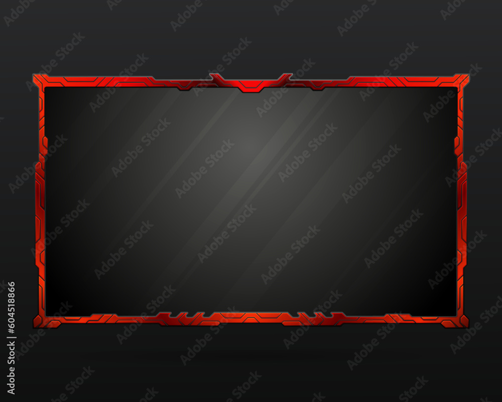 Poster abstract black and red border live stream webcam overlay screen panel frame template for video broad