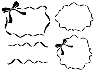 モノクロのシンプルな手書きリボンのフレーム　黒色