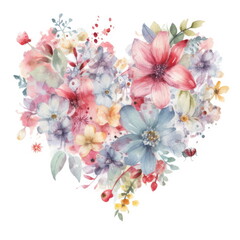 Heart of flowers on white background