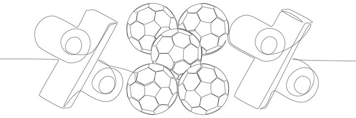 Fototapeta premium One continuous line of Football Ball with Percentage Sign. Thin Line Illustration vector concept. Contour Drawing Creative ideas.