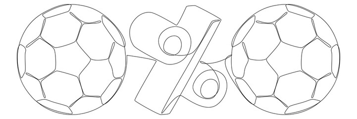 Obraz premium One continuous line of Football Ball with Percentage Sign. Thin Line Illustration vector concept. Contour Drawing Creative ideas.