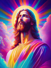 Highly detailed colourful 3D illustration of The Ascension Day of Jesus Christ, Christian Holiday, Generative AI - obrazy, fototapety, plakaty