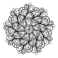 Black and white abstract floral mandala pattern. Antistress coloring page.