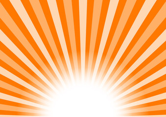 オレンジ色の集中線とフラッシュが光る背景イメージ素材。Background image material with orange concentration lines and flash.