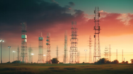 Fototapeta premium Global network technology communication tower for wireless high speed internet. Generative Ai