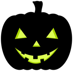 Halloween pumpkin with green eyes icon. Cartoon  illustration.
