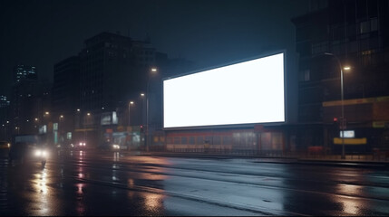 Fototapeta na wymiar Empty advertising board in the night city. Generative Ai