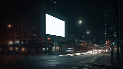 Empty advertising board in the night city. Generative Ai