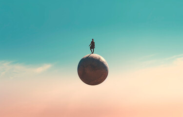 planet with person in the sky created with Generative Ai technology 