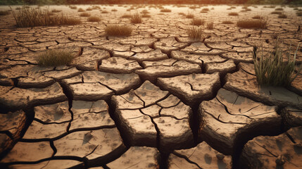Draught land with cracked soil. Generative Ai