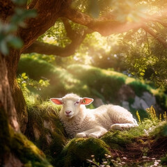 a sheep in forest created with Generative Ai technology