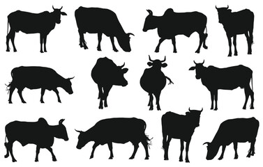 Farm animals silhouettes vector cow silhouettes vector illustration 