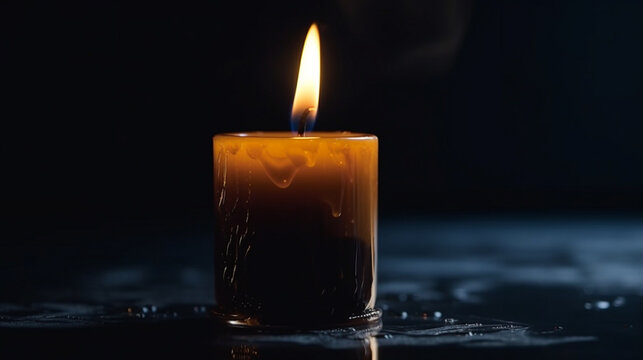 Burning candle on the dark background. Generative Ai