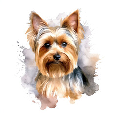AI Generated: Whimsical Yorkshire Terrier Watercolor Clipart on White Background. Vibrant and Adorable Dog Artwork for Creative Projects. Generative AI.