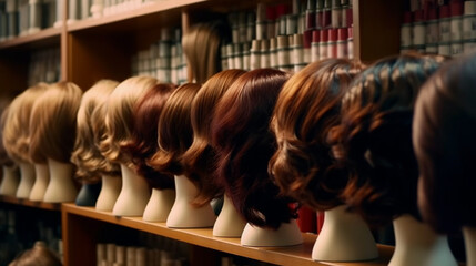Hair wigs. Generative Ai - obrazy, fototapety, plakaty