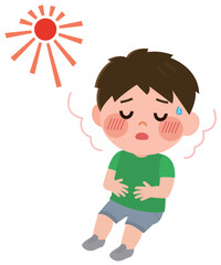 熱中症の症状がある男の子　イラスト