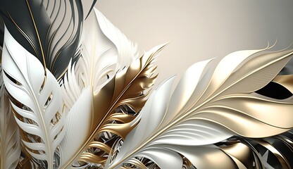 Abstract feather luxury white and gold floral pattern background Created with generative Ai