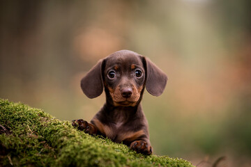 cute and little The miniature dachshund brown color