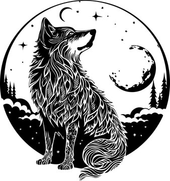 wolf and moon, Wolf Tribal Art, Wolf Tribal Tattoo, Wolf SVG,  Wolf Moon SVG, Werewolf SVG