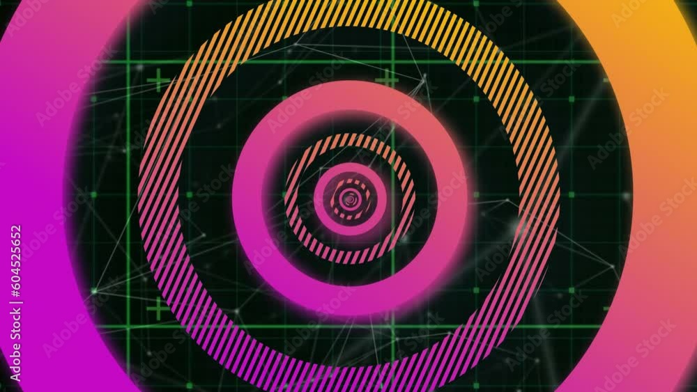 Poster animation of gradient circular shapes in seamless pattern and network of connections
