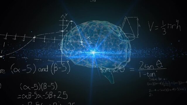 Animation of mathematical equations and data processing over human brain