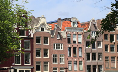 Amsterdam Singel Canal House Facades View, Netherlands