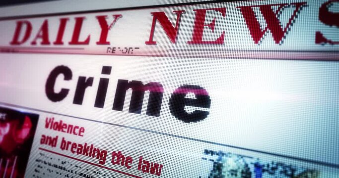 Crime investigation forensic and justice daily newspaper reading on mobile tablet computer screen. Man touch screen with headlines news abstract concept 3d.