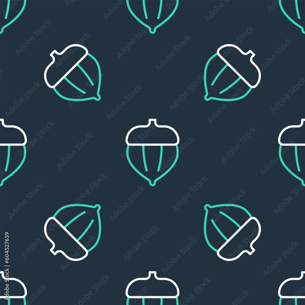 Poster line acorn icon isolated seamless pattern on black background. vector
