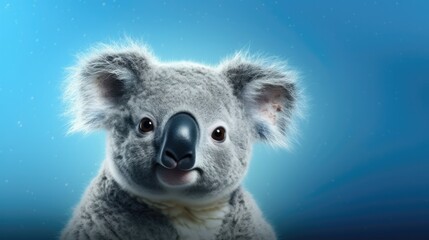 Obraz premium Head of furry koala looking lateral with copy space for advertisement. space background for banner text. Generative AI