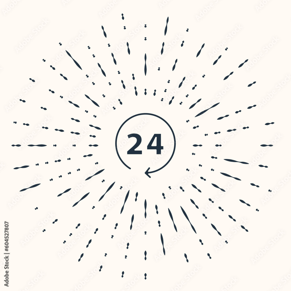 Poster grey clock 24 hours icon isolated on beige background. all day cyclic icon. 24 hours service symbol.