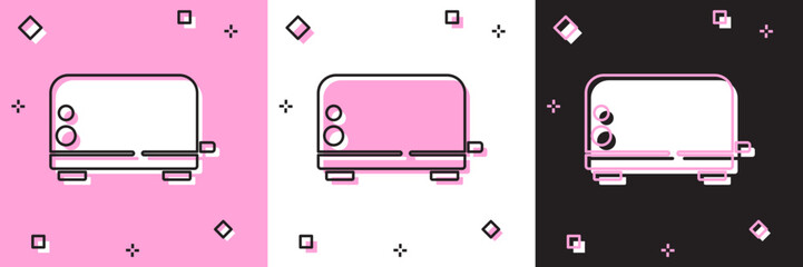 Set Toaster icon isolated on pink and white, black background. Vector