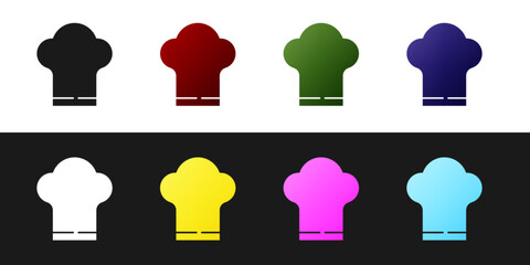 Set Chef hat icon isolated on black and white background. Cooking symbol. Cooks hat. Vector