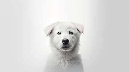 Minimalistic white background with white dog, puppy