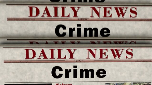 Crime investigation forensic and justice vintage news and newspaper printing. Abstract concept retro headlines 3d.