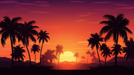 Obraz na płótnie Canvas Vector background of summer tropical sunset. Generative AI image