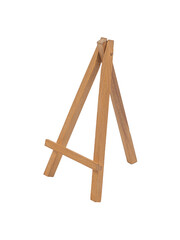 Small wooden empty easel, smartphone stand, isolated on transparent background.