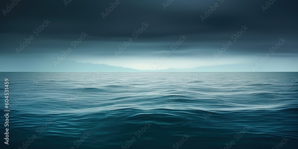 Poster a significant amount of water with a gray sky above it generative ai