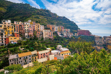 Fototapeta na wymiar Colorful cityscape of buildings over Mediterranean sea, Europe, Cinque Terre in Italy