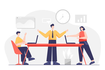 office and in the team Conference and brainstorming, annual report and statistics graphics, discussion and planning