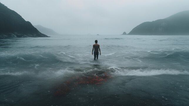 A man standing in sea created with Generative AI
