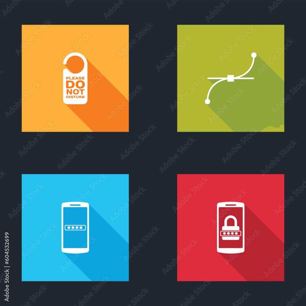 Poster set please do not disturb, bezier curve, mobile and password and icon. vector