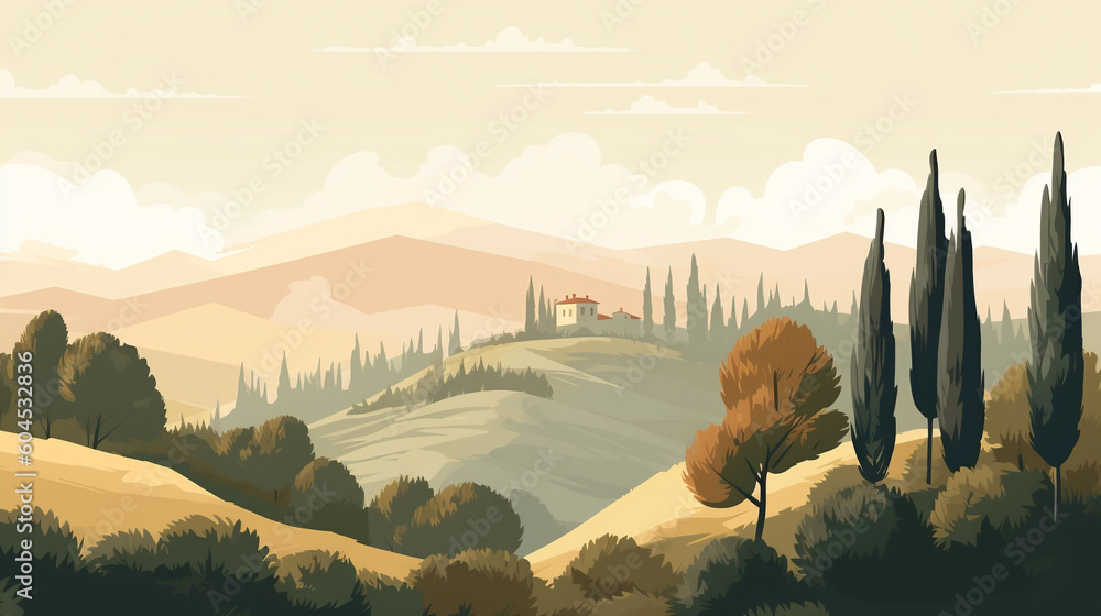 Wall mural vector illustration of italian countryside background. generative ai image