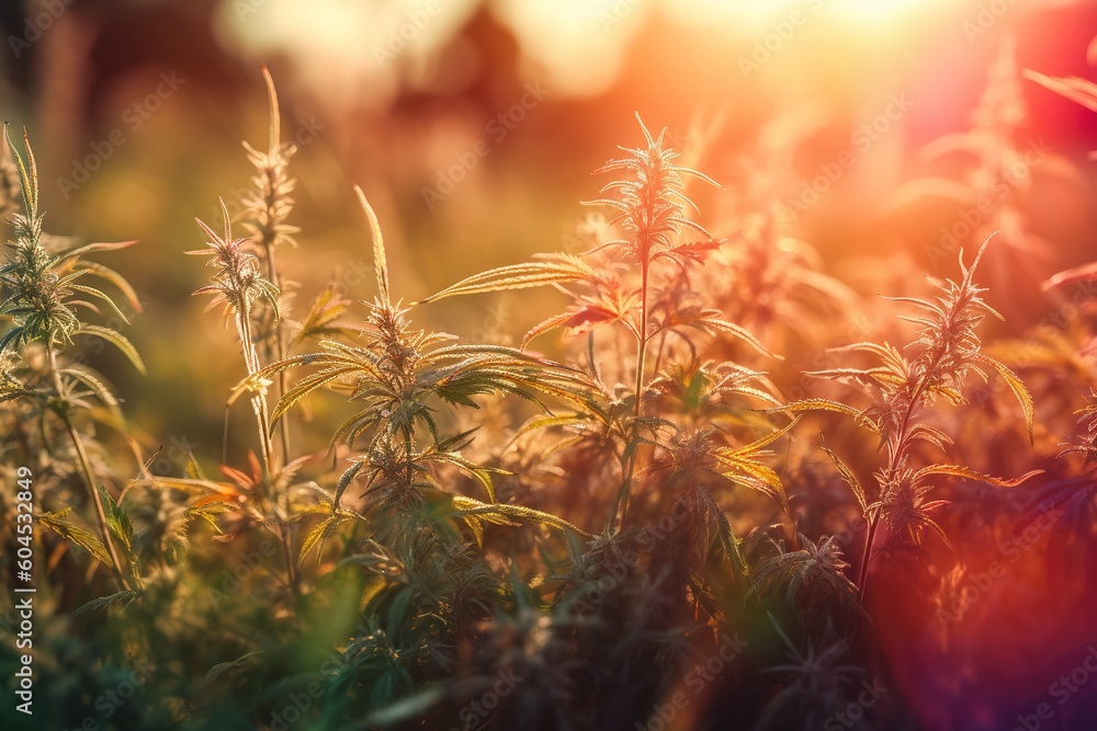 Poster a scene of a grassy field with a bright sun beaming in the distance generative ai