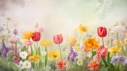 Spring summer background of beautiful flowers. Generative AI image